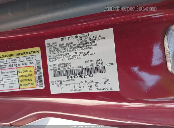 1FA6P8THXG5223932 2016 FORD MUSTANG Красный 