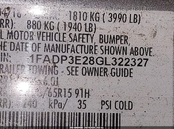 1FADP3E28GL322327 2016 FORD FOCUS Silver ძრავის განყოფილების ხედი
