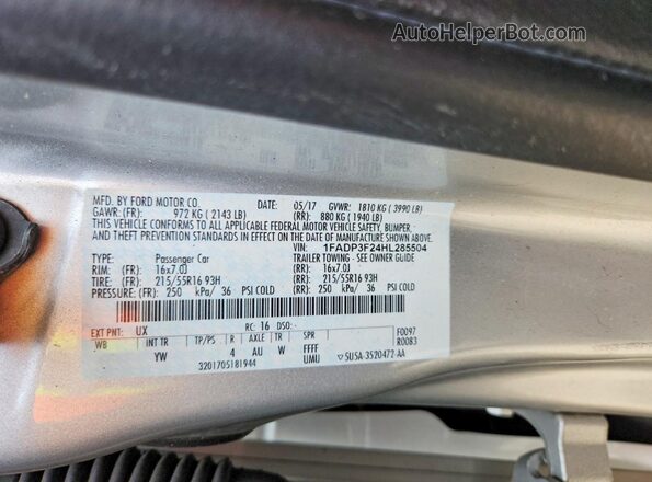 1FADP3F24HL285504 2017 FORD FOCUS Silver Вид підкапотного простору