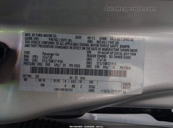 1FADP3F25GL201169 2016 FORD FOCUS Silver Engine compartment view