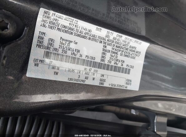 1FADP3F2XGL217917 2016 FORD FOCUS Gray 
