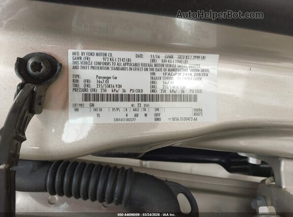 1FADP3F2XHL208359 2017 FORD FOCUS Gold 