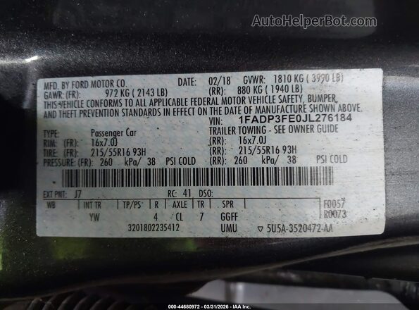 1FADP3FE0JL276184 2018 FORD FOCUS Gray Engine compartment view