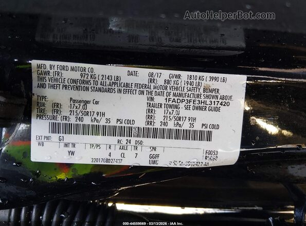 1FADP3FE3HL317420 2017 FORD FOCUS Black Շարժիչի բաժամունքի տեսք