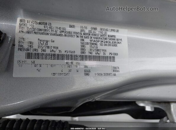 1FADP3K24GL226361 2016 FORD FOCUS Silver Շարժիչի բաժամունքի տեսք