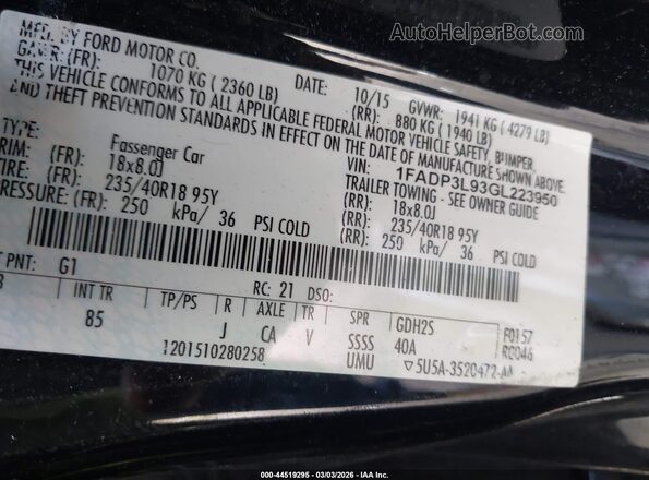 1FADP3L93GL223950 2016 FORD FOCUS ST Black Вид підкапотного простору