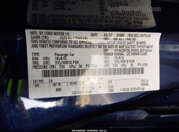 1FADP3L93HL251202 2017 FORD FOCUS ST Dark Blue Вид підкапотного простору