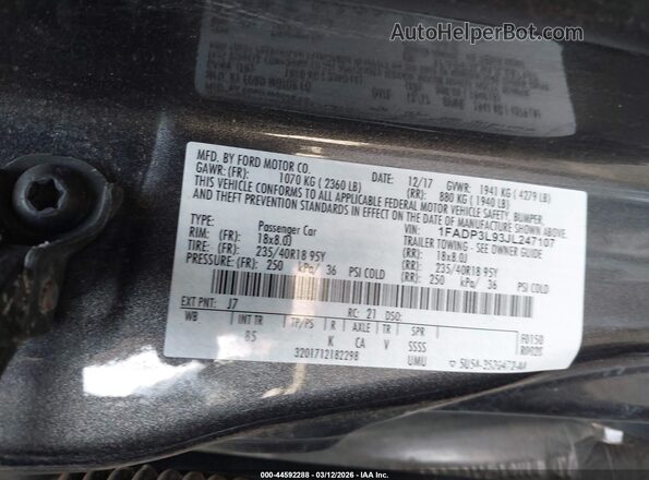 1FADP3L93JL247107 2018 FORD FOCUS ST Gray Շարժիչի բաժամունքի տեսք