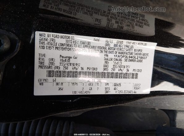 1FADP3L94GL218837 2016 FORD FOCUS ST Black Շարժիչի բաժամունքի տեսք