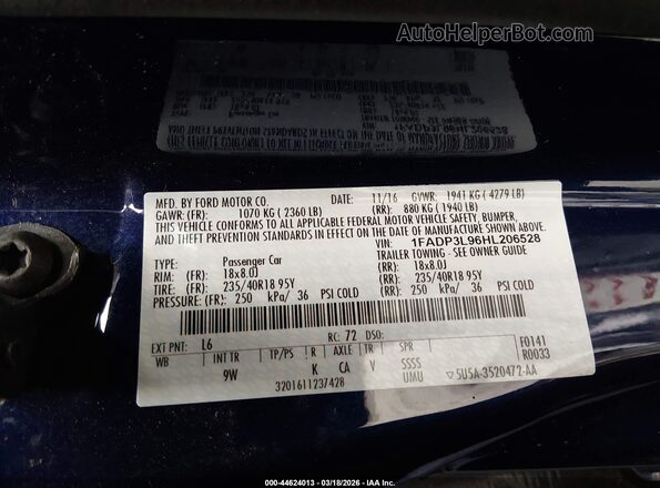 1FADP3L96HL206528 2017 FORD FOCUS ST Blue 