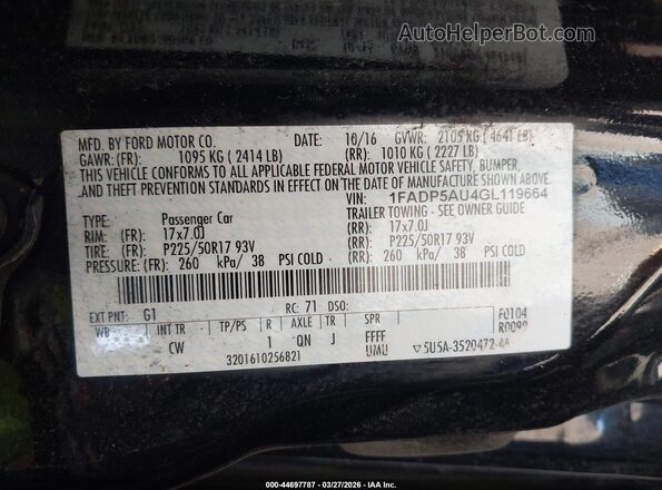 1FADP5AU4GL119664 2016 FORD C-MAX HYBRID Black Вид підкапотного простору