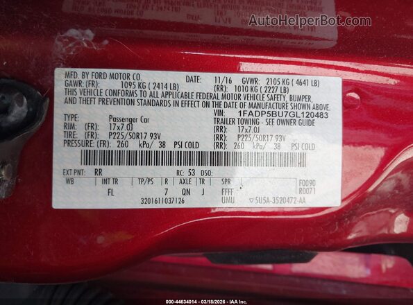 1FADP5BU7GL120483 2016 FORD C-MAX HYBRID Red Вид підкапотного простору