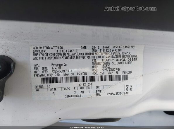 1FADP5CU4GL108855 2016 FORD C-MAX ENERGI White Engine compartment view