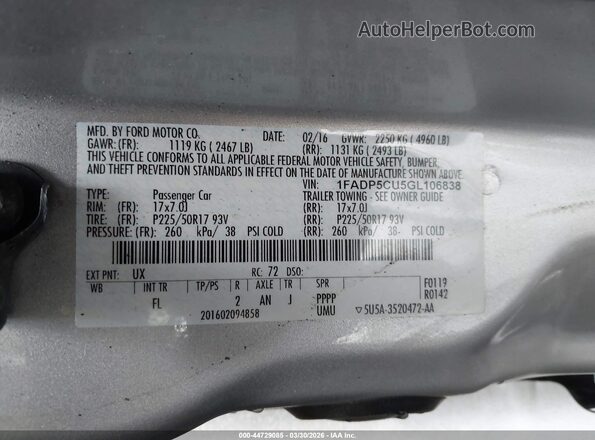 1FADP5CU5GL106838 2016 FORD C-MAX ENERGI Silver Engine compartment view