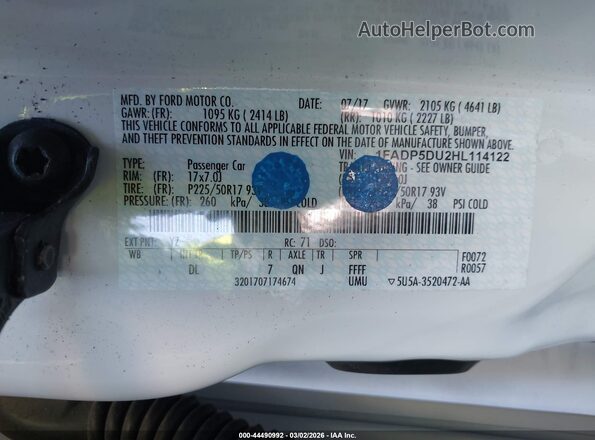 1FADP5DU2HL114122 2017 FORD C-MAX HYBRID Белый Вид подкапотного пространства