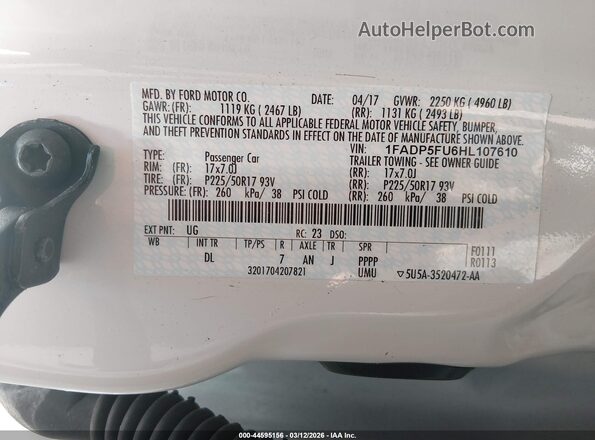 1FADP5FU6HL107610 2017 FORD C-MAX ENERGI White Vista del compartimento del motor