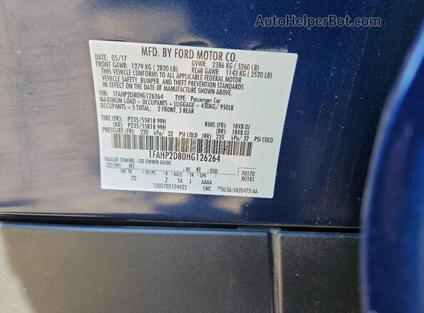 1FAHP2D80HG126264 2017 FORD TAURUS Blue 