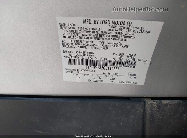 1FAHP2F82GG110658 2016 FORD TAURUS Silver Շարժիչի բաժամունքի տեսք