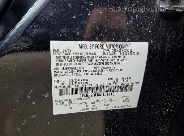 1FAHP2F83KG101413 2019 FORD TAURUS Black 