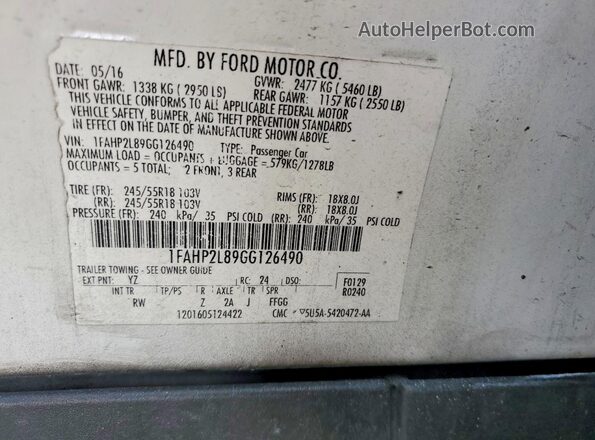 1FAHP2L89GG126490 2016 FORD TAURUS White ძრავის განყოფილების ხედი