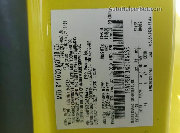 1FATP8FF3M5106685 2021 FORD MUSTANG Yellow VIN sticker view