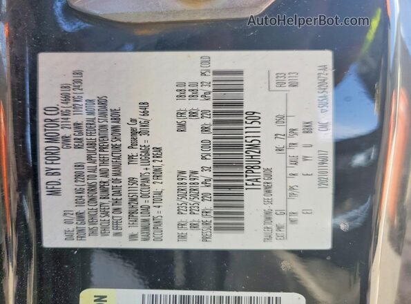 1FATP8UH2M5111509 2021 FORD MUSTANG Black Vista del compartimento del motor