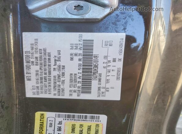 1FATP8UH3M5101491 2021 FORD MUSTANG Black Вид наклейки з VIN-кодом