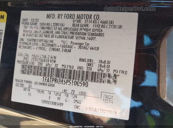 1FATP8UH5P5100590 2023 FORD MUSTANG Black Շարժիչի բաժամունքի տեսք