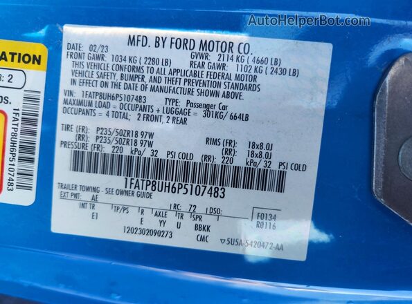 1FATP8UH6P5107483 2023 FORD MUSTANG Blue 