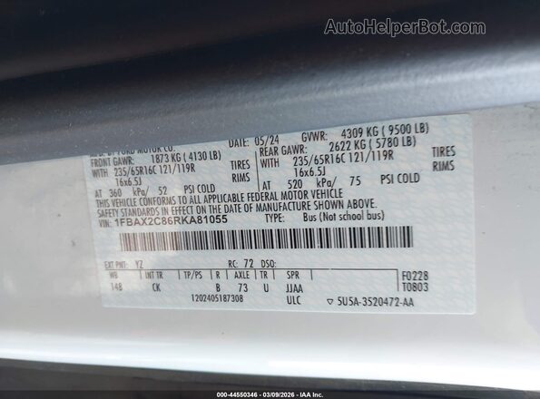 1FBAX2C86RKA81055 2024 FORD PASSENGER White Շարժիչի բաժամունքի տեսք