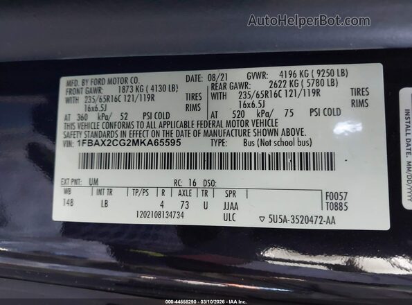 1FBAX2CG2MKA65595 2021 FORD PASSENGER Black Engine compartment view