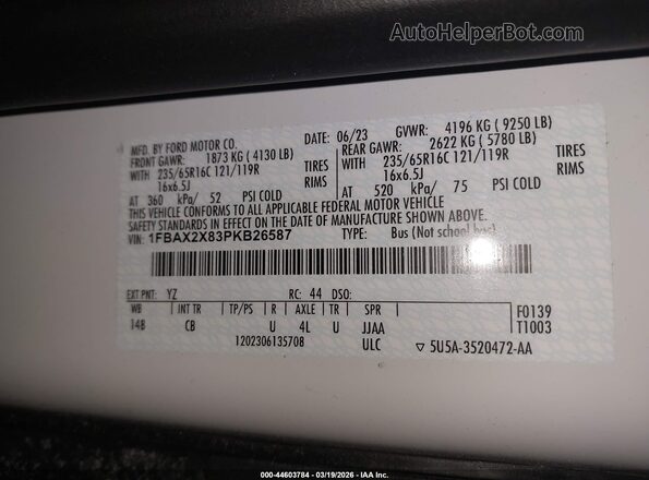 1FBAX2X83PKB26587 2023 FORD PASSENGER White ძრავის განყოფილების ხედი
