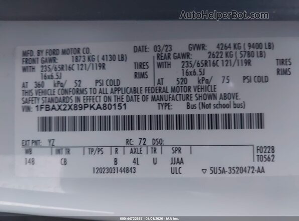 1FBAX2X89PKA80151 2023 FORD PASSENGER Белый 