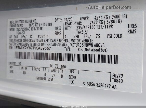 1FBAX2Y87PKA89557 2023 FORD PASSENGER White 