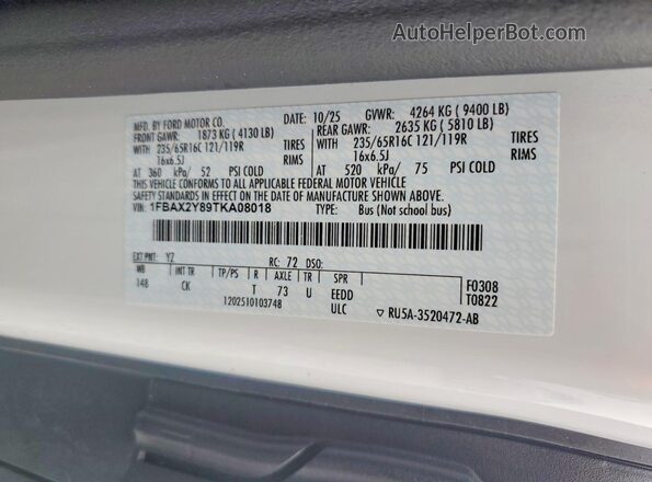 1FBAX2Y89TKA08018 2026 FORD TRANSIT White 360 interior view