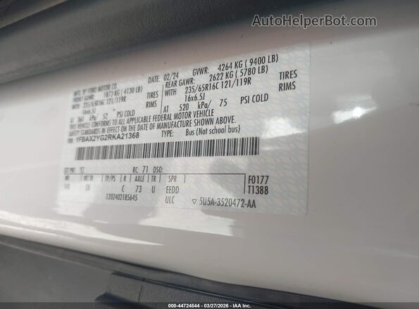 1FBAX2YG2RKA21368 2024 FORD PASSENGER White ძრავის განყოფილების ხედი