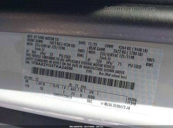 1FBAX2YG5TKA24806 2026 FORD PASSENGER White Widok komory silnika