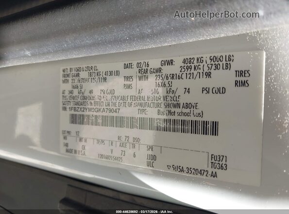 1FBZX2YM0GKA79047 2016 FORD TRANSIT-350 White Engine compartment view