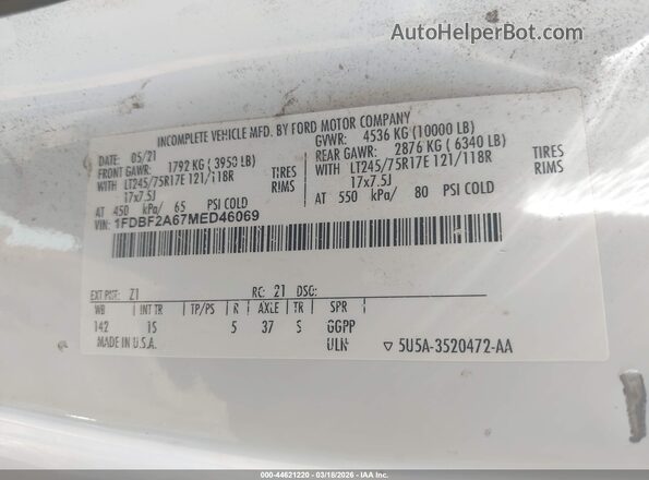 1FDBF2A67MED46069 2021 FORD F-250 Белый Вид подкапотного пространства