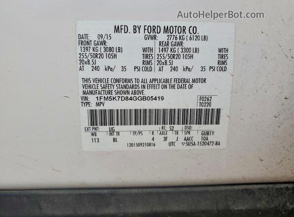 1FM5K7D84GGB05419 2016 FORD FORD EXPLORER White 