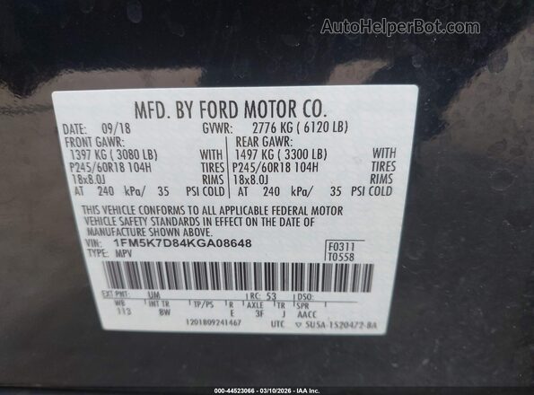 1FM5K7D84KGA08648 2019 FORD FORD EXPLORER Black 