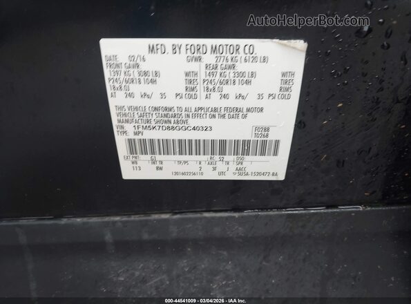 1FM5K7D88GGC40323 2016 FORD FORD EXPLORER Black Widok komory silnika