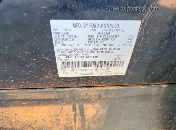 1FM5K7F80KGA11138 2019 FORD FORD EXPLORER Черный 