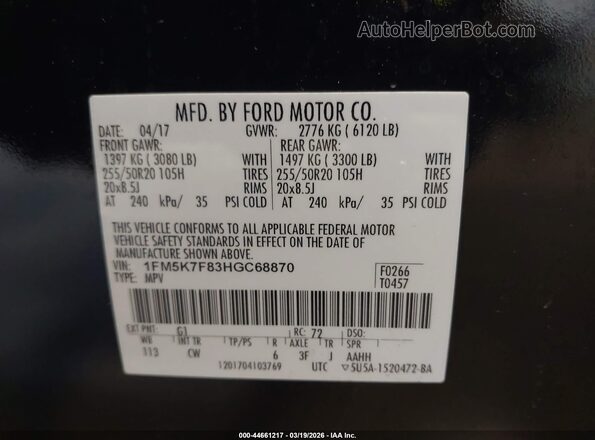 1FM5K7F83HGC68870 2017 FORD FORD EXPLORER Red Vista del compartimento del motor