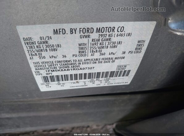 1FM5K8AB1RGA07327 2024 FORD POLICE INTERCEPTOR Silver ძრავის განყოფილების ხედი