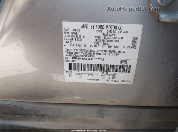 1FM5K8AB2LGD07742 2020 FORD POLICE INTERCEPTOR Silver Widok komory silnika