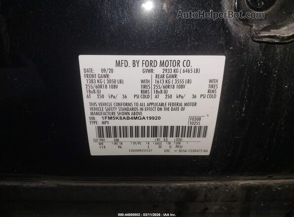 1FM5K8AB4MGA19920 2021 FORD POLICE INTERCEPTOR Black 