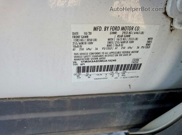 1FM5K8AB5MGA19246 2021 FORD FORD EXPLORER White VIN կոդի պիտակի տեսք