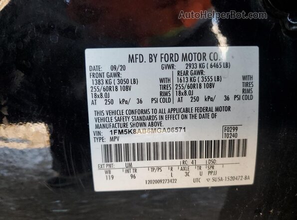 1FM5K8AB6MGA06571 2021 FORD FORD EXPLORER Black Vista de la etiqueta del VIN