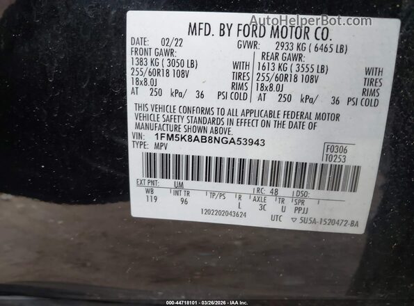 1FM5K8AB8NGA53943 2022 FORD POLICE INTERCEPTOR Black Вид підкапотного простору